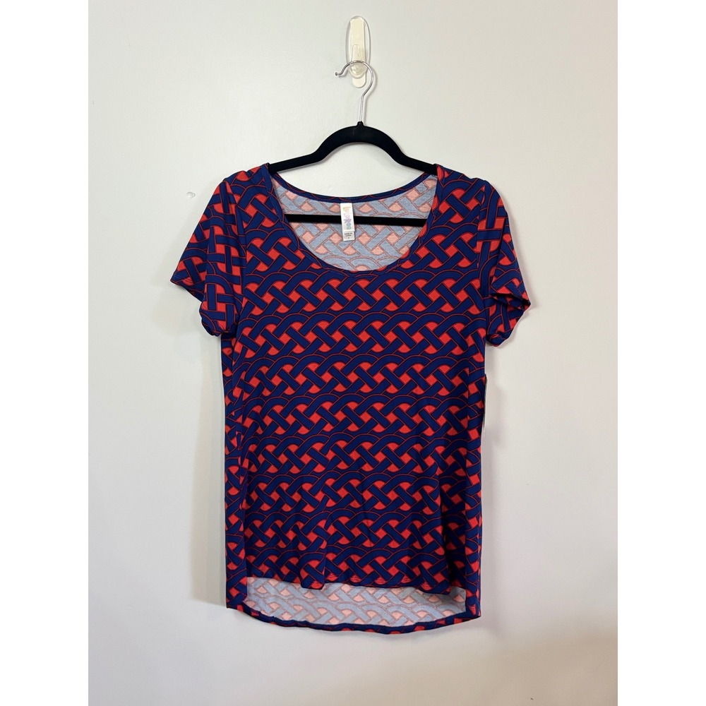 LuLaRoe Classic T-Shirt Top Women's Size Small Red & Blue Pattern Short Sleeve‎